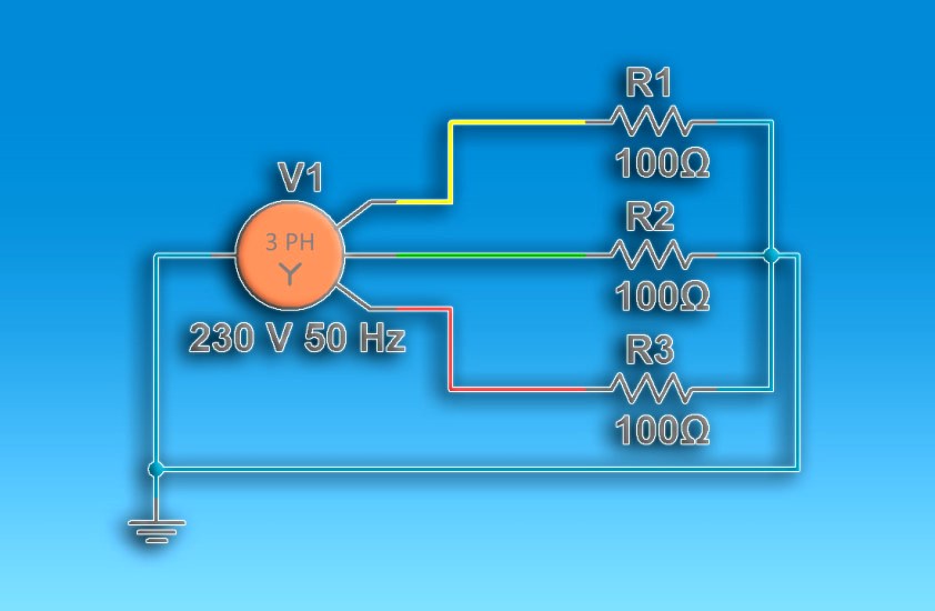 трехфазная система электроснабжения в программе Multisim